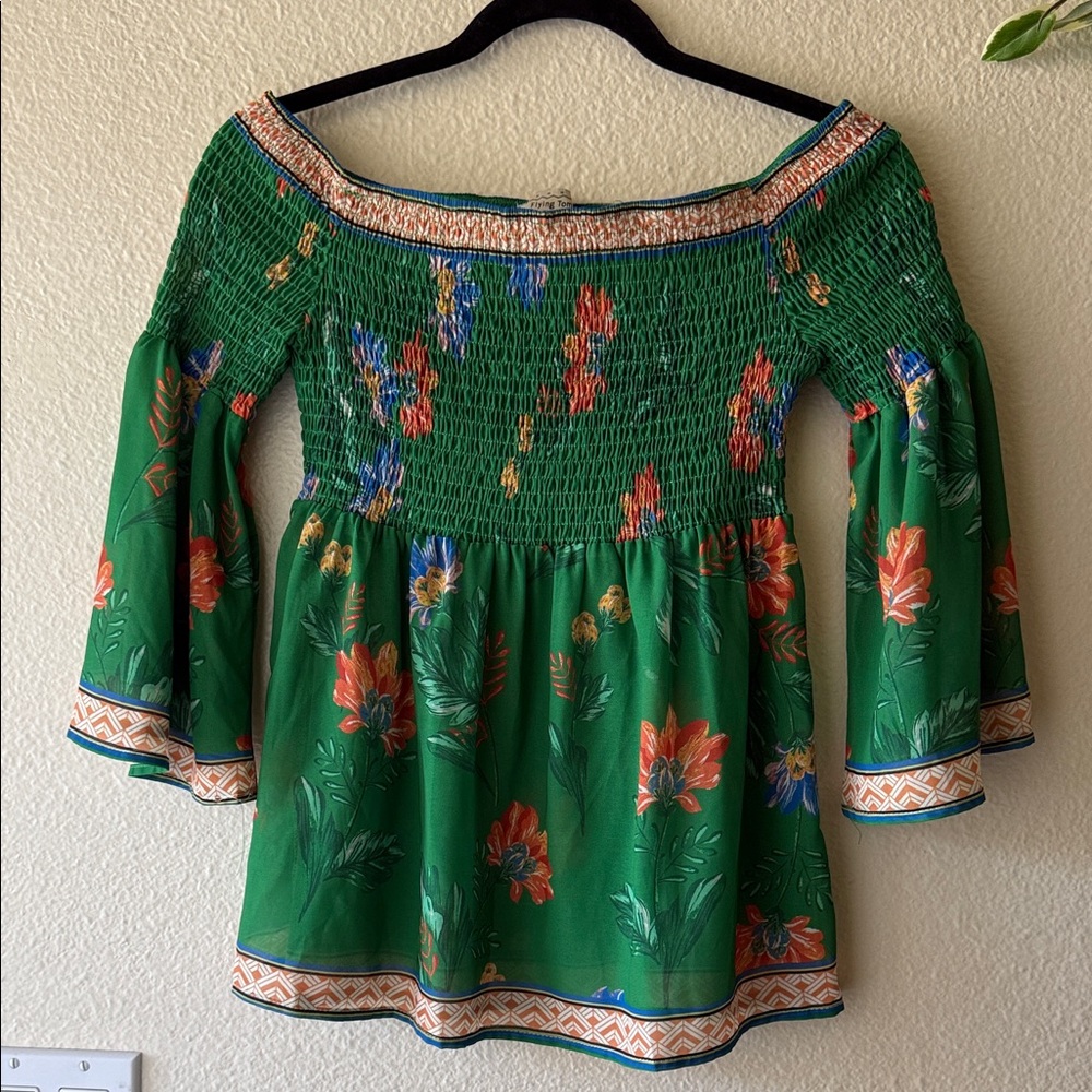 Flying Tomato Smocked Floral Off Shoulder Top - Picture 1 of 7